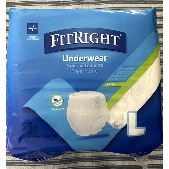 NEW FitRight Underwear Adult Extra Diapers Briefs 20Ct Size L Waist 40"-56" - Picture 1 of 4